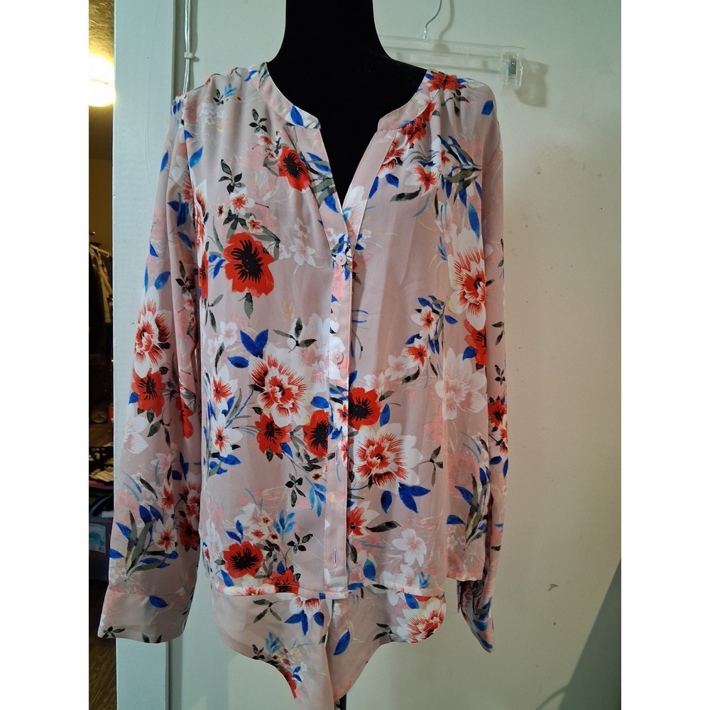 Sanctuary Womens Pink Floral Front Tie Split V-Neck Blouse XB9047H8151 L
